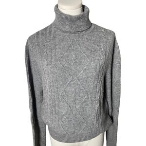Classic‎ Cable Knit Turtleneck Sweater Gray Wool Cashmere Blend K&J M